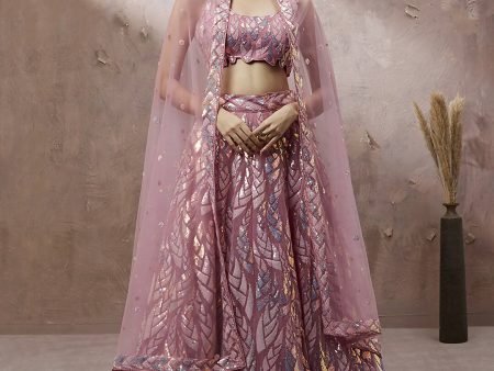 House of Panchhi CORAL Net Sequinse Work Lehenga & Blouse, Dupatta Hot on Sale