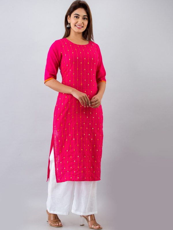 HERE&NOW Pink & White Geometric Embroidered Mirror Work Kurta with Palazzos Online now