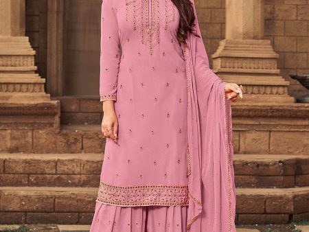 Myra Pink heavy Georgette Embroidered Sharara Suit Supply