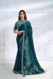 Teal Crepe satin silk Cord & Sequence Embroidered with Applique & Stone work Saree - Mohmanthan Majestica Supply