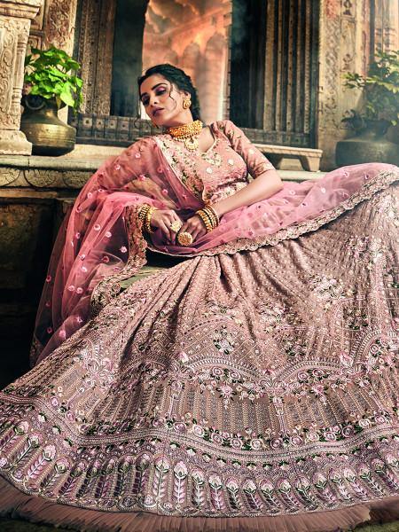 Myra Rose Taupe Georgette Embroidered lehenga Online Hot Sale