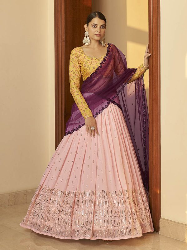 Myra Multicolour Georgette Mukaish Work Designer Lehenga Supply