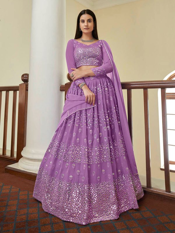 Myra Lilac Georgette Embroidered Lehenga on Sale