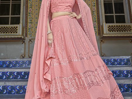 Myra Pink Georgette Embroidered Designer Lehenga Choli Hot on Sale