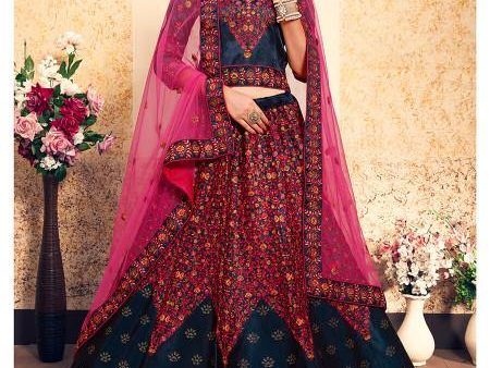 Myra Navy Blue Satin Embroidered Lehenga Online