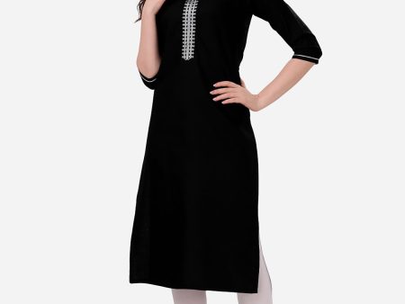 HERE&NOW Notch Neck Thread Work Straight Kurta Discount