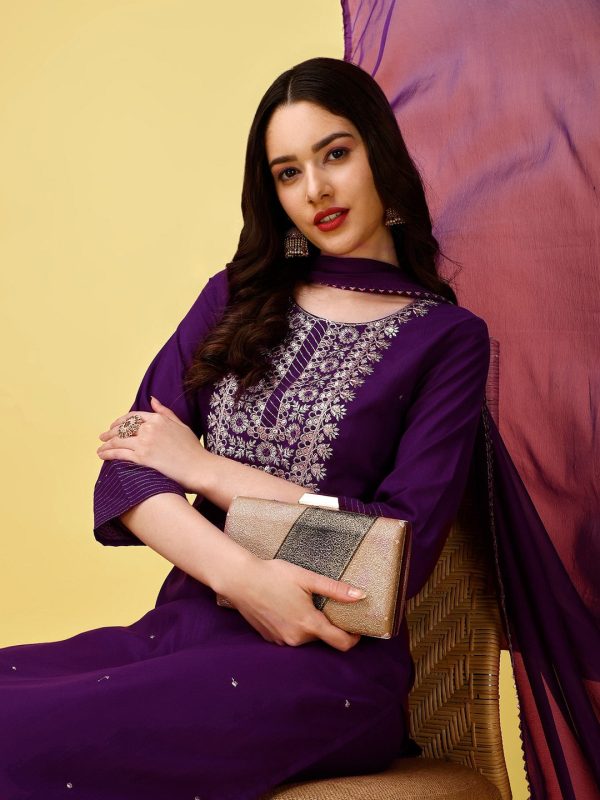 Kalini Embroidered Regular Kurta With Trousers & Dupatta Discount