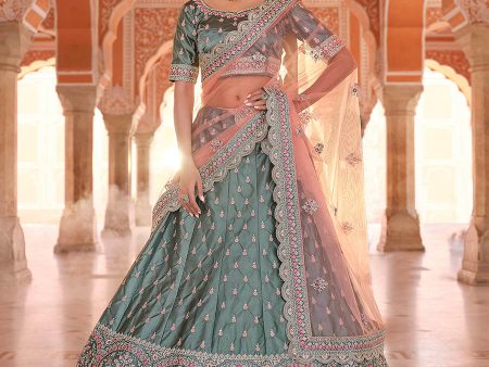 Myra Rama Green Embroidered Designer Lehenga Choli For Sale