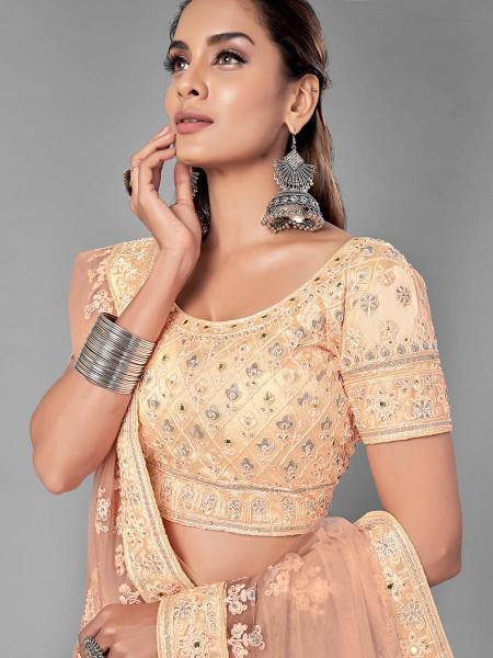 Myra Peach Heavy Embroidered Soft Net bridal Lehenga Hot on Sale