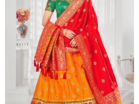 Myra Multicolour Jaquard Silk Designer Lehenga For Girls For Discount