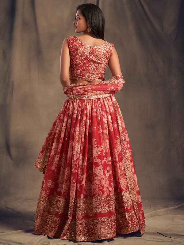 Myra Red Organza Silk Embroidered Lehenga Online Sale