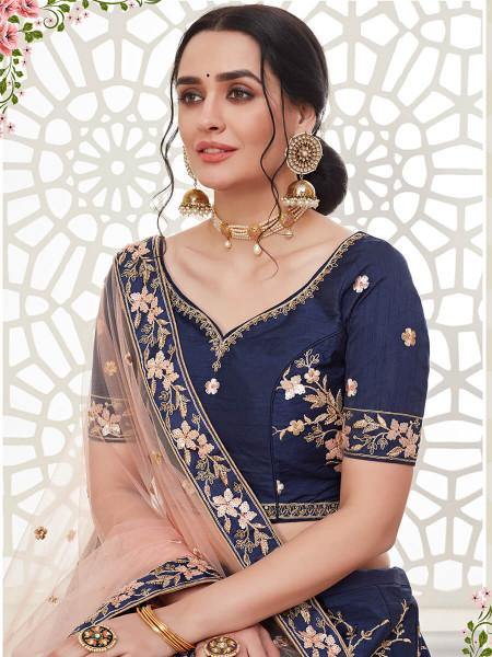 Myra Navy Blue Mulberry Embroidered Lehenga Supply