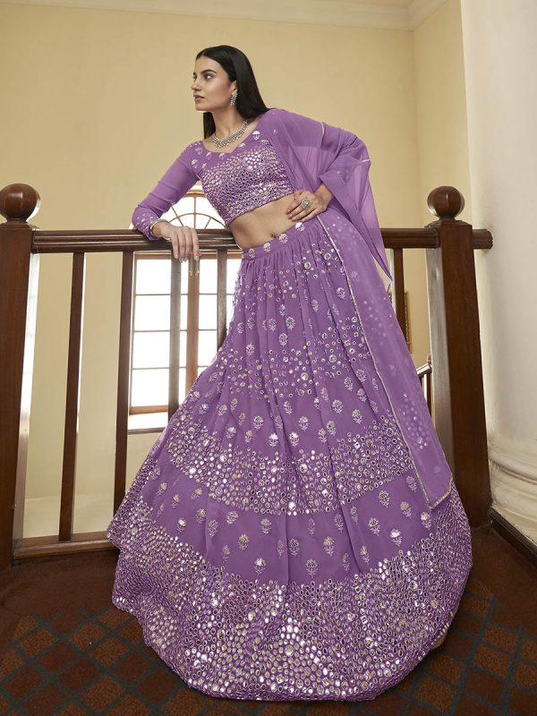 Myra Lilac Georgette Embroidered Lehenga on Sale