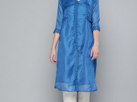 HERE&NOW Women Blue Self-Design Kurta Discount