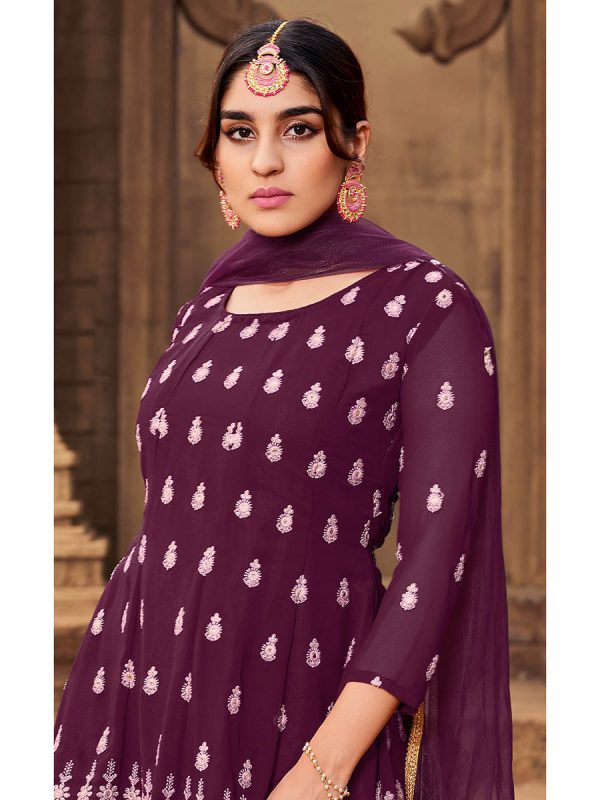 Myra Purple heavy Georgette Koti Style Embroidered Sharara Suit For Cheap