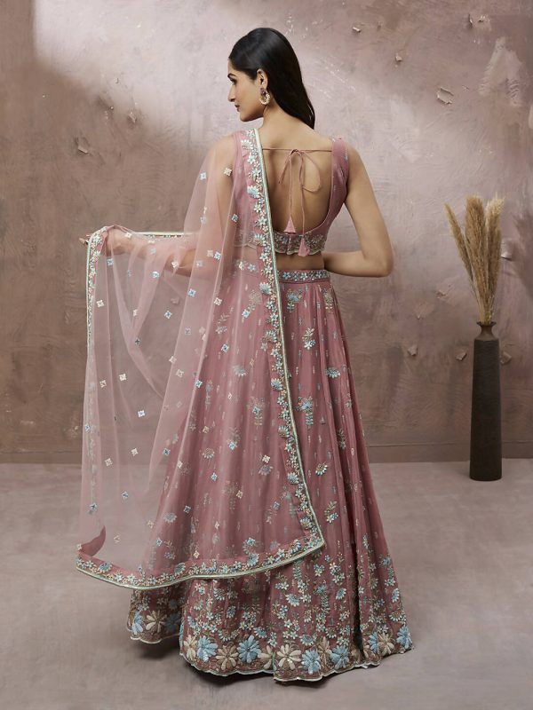 House of Panchhi Coral Pure Georgette Sequins with heavy Zarkan embroidery Lehenga choli & Dupatta on Sale