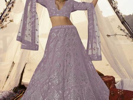 Myra Purple Embroidered Organza bridal Lehenga on Sale