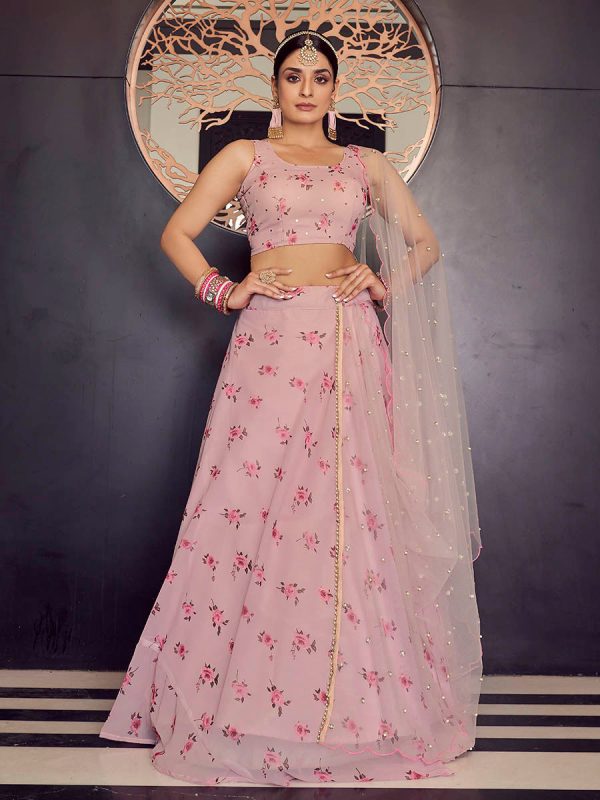 Myra Baby Pink Georgette Embroidered Designer Lehenga Online Sale