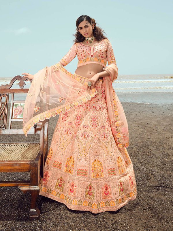 Myra Peach Georgette Embroidered Designer Lehenga Choli Fashion