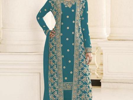 Myra Rama Jacket style Heavy Embroidered Suit For Cheap