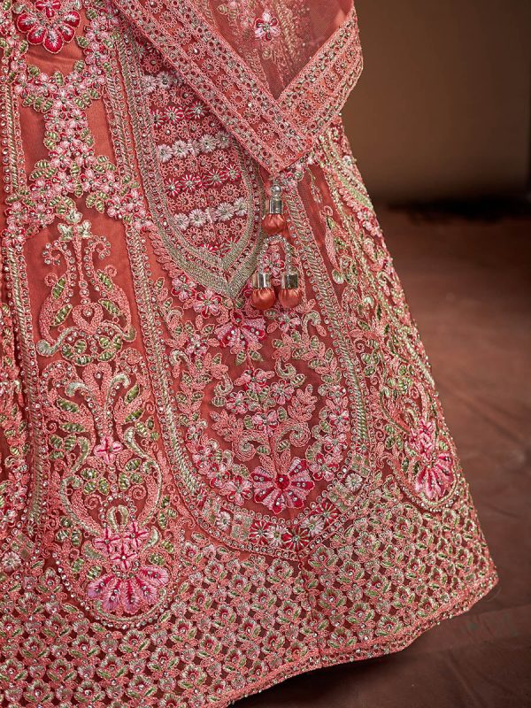 Myra Pink Taupe Soft Net Heavy Embroidered Designer Lehenga For Cheap