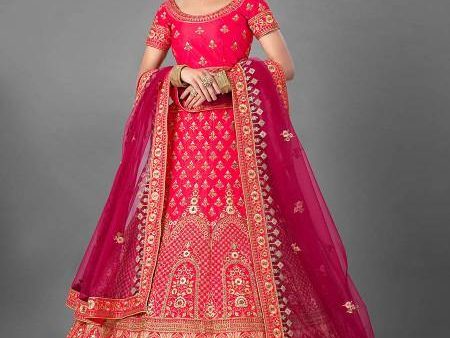 Myra Pink Heavy Embroidered Satin Bridal Lehenga Discount