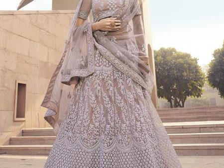 Myra Mauve Heavy Embroidered Soft Net bridal Lehenga For Sale