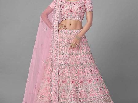 Myra Traditional Bridal Lehenga in Pink Heavy Embroidered Soft Net on Sale