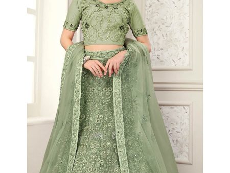 Myra Pista Net Heavy Embroidered Lehenga Choli Sale