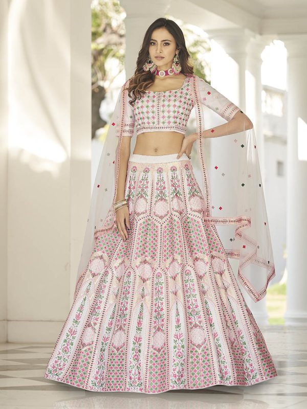 Myra White Heavy Embroidered Designer Lehenga For Cheap