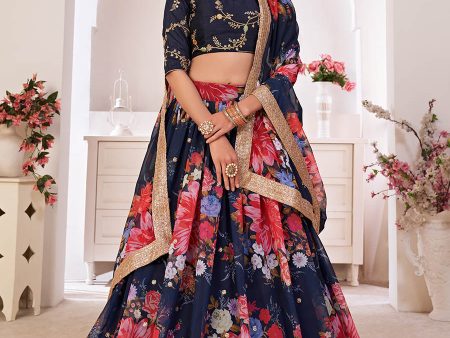 Myra Navy-Blue Digital Printed Georgette Lehanga Online now