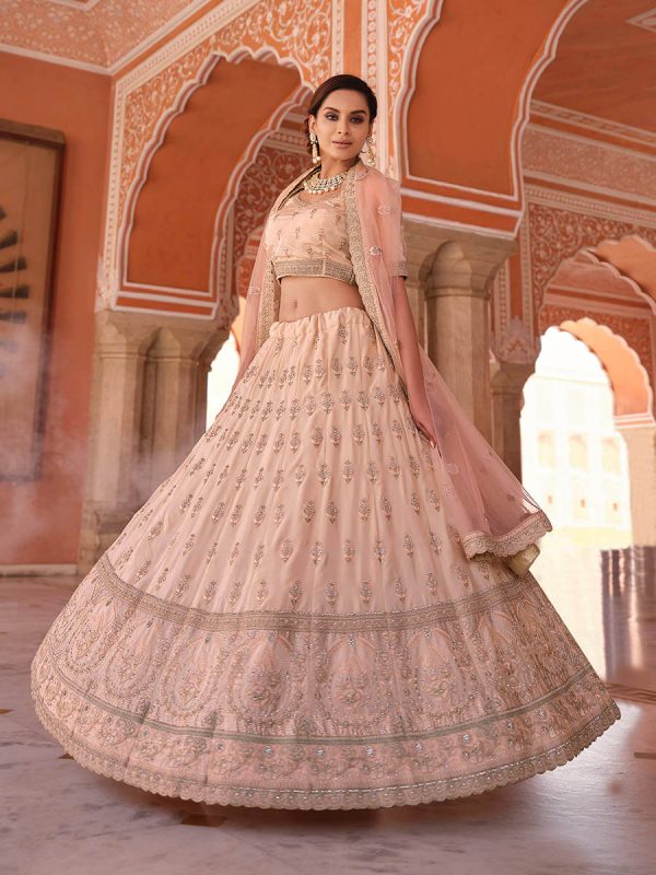 Myra Peach Embroidered Designer Lehenga Choli For Cheap