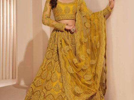 Myra Mustard Yellow Heavy Embroidered Designer Lehenga Online Sale