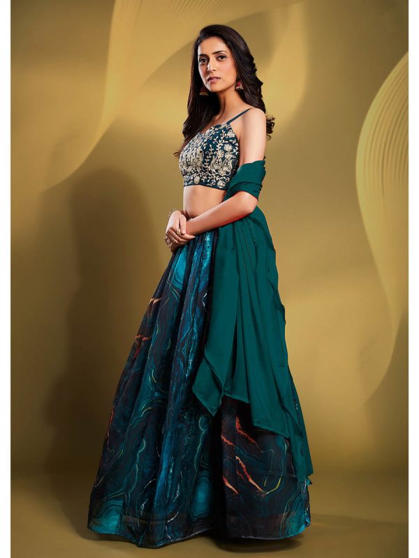 Myra Teal Art Silk Embroidered Designer Lehenga Online now