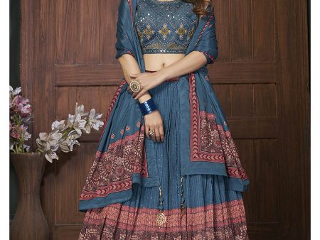 Myra Aequa blue Chinon Embroidered Designer Lehenga Online