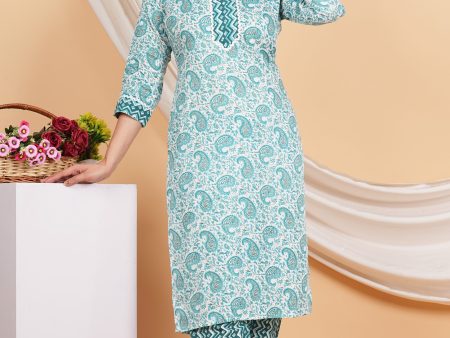 House of RP Women Green Rayon Ethnic Print Kurta & Pant Set Discount