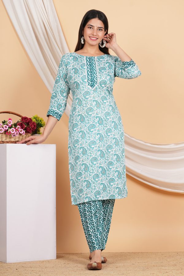 House of RP Women Green Rayon Ethnic Print Kurta & Pant Set Discount