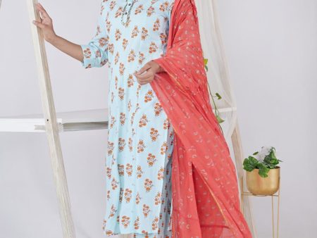 HERE&NOW Women Blue Floral Printed Kurta Set Hot on Sale