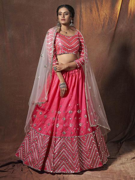 Myra Rama Embroidered Soft Net Lehenga on Sale