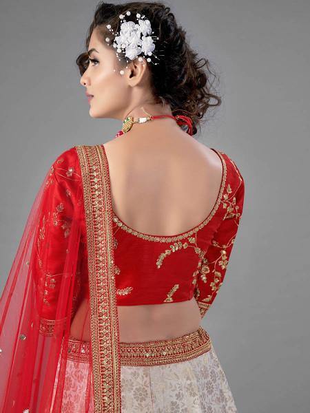 Myra Red Heavy Embroidered Art Silk & Jaquard Bridal Lehenga Discount