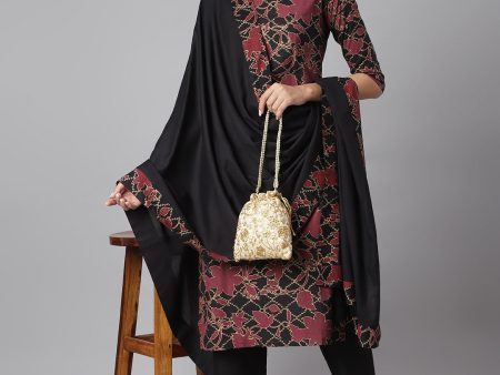 Khushal K Women Black Printed Kurta with Palazzos & Dupatta For Discount