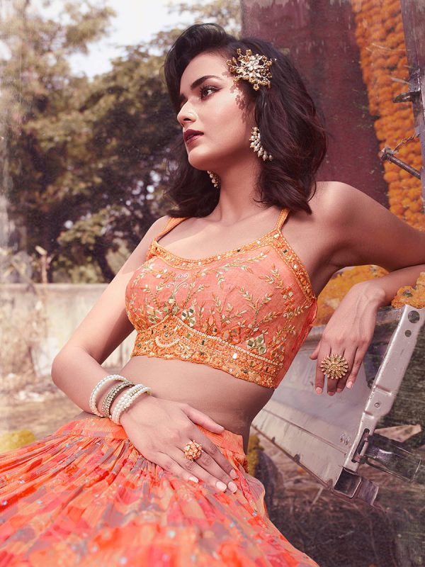 Myra Peach Chinon Embroidered Designer Lehenga For Discount