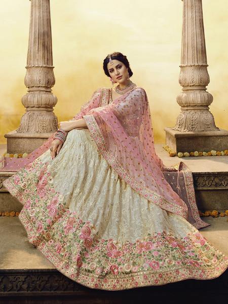 Myra White Heavy Embroidered Georgette Lehenga Discount