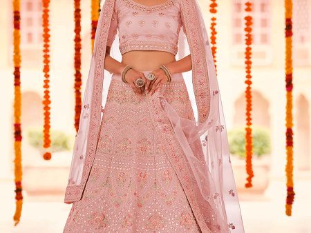 Myra Peach Organza Embroidered Designer Lehenga Online Hot Sale