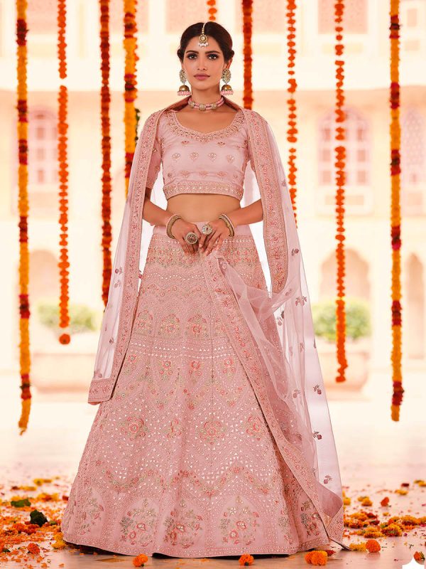 Myra Peach Organza Embroidered Designer Lehenga Online Hot Sale