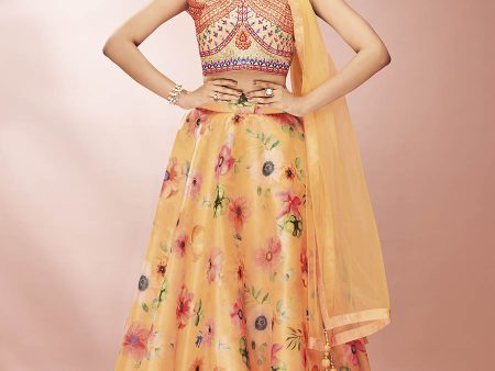 Myra Mustard Art Silk Embroidered Mirror Work Lehenga Cheap