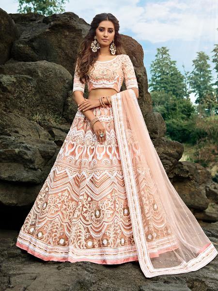 Myra Peach Embroidered Net Lehenga Choli Fashion