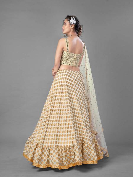 Myra White Heavy Embroidered Viscose Silk Bridal Lehenga Cheap