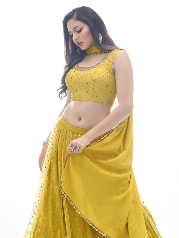 Myra Mustard Art Silk Designer Lehenga Sale