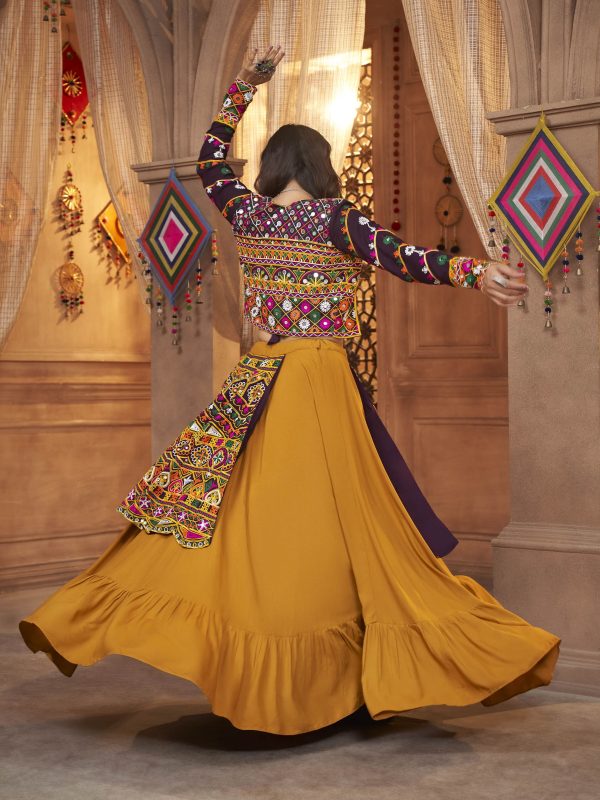 Myra Mustard Yellow Koti Style Viscose Rayon Embroidered Designer Navratri Special Lehenga on Sale